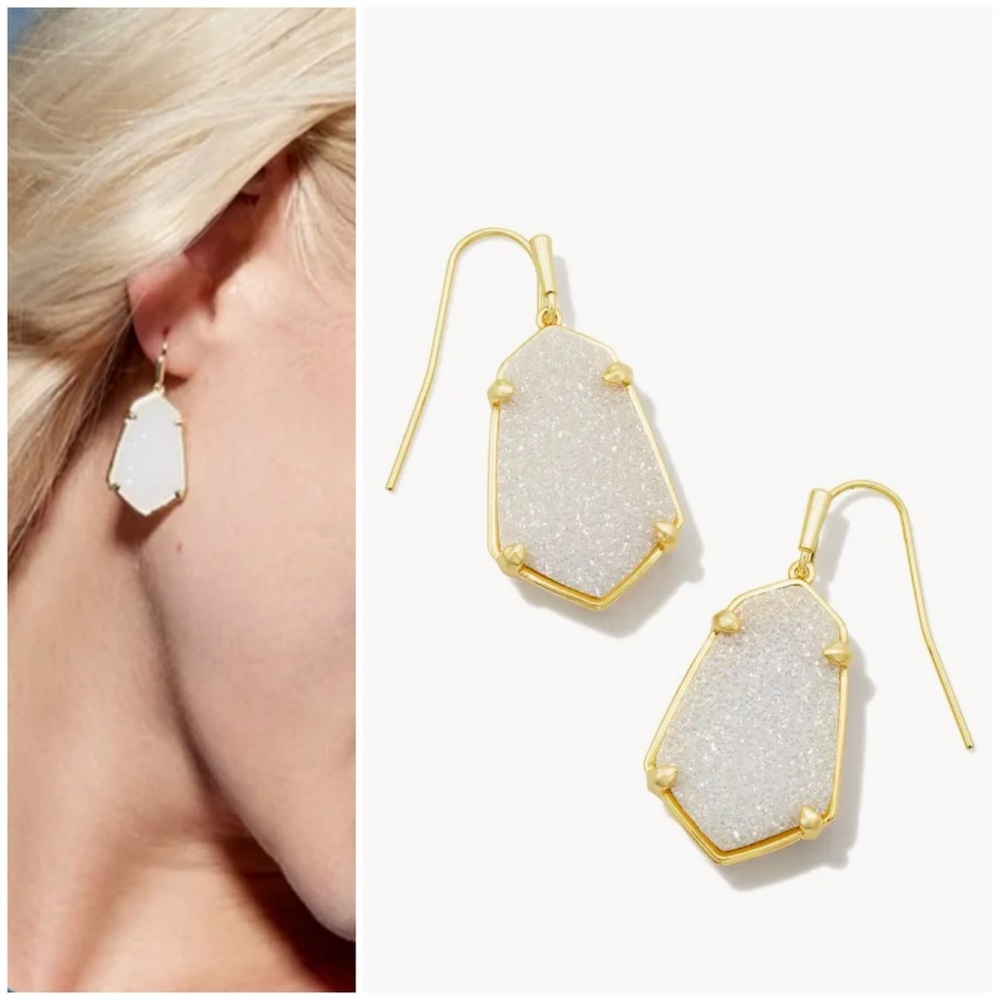 NEW! Kendra Scott Iridescent Drusy Alexandria Gold Drop Earrings